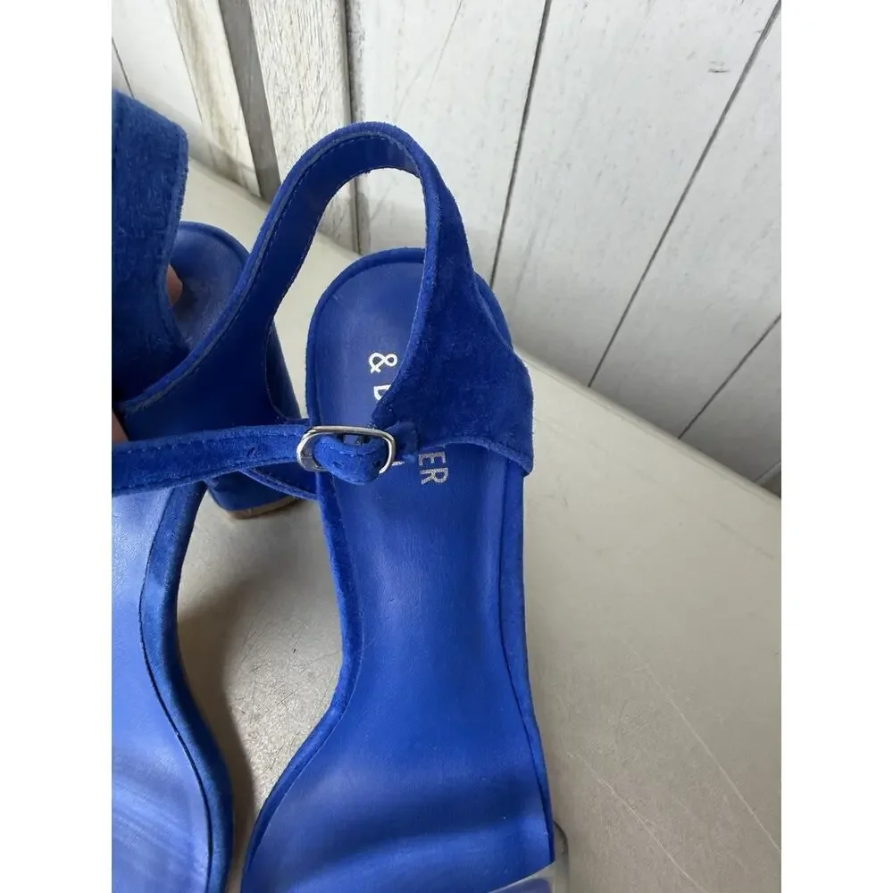 Bleecker & Bond Heels Womens 6 Viola Ankle Strap Blue Suede Block Heels
